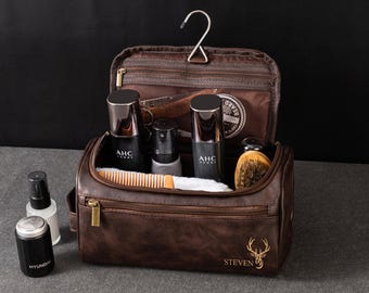 Men's Leather Toiletry Bag Personalized, Groomsmen Gift, Dopp Kit For Him, Men's Leather Accessory, Anniversary Gift, Christmas Gift for Men
