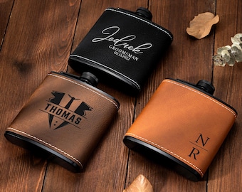 Personalized Leather Flask for Men, Groomsmen Gifts, Groomsman Flask, Custom Leather Hip Flask, Best Man Flask, Christmas Gift for Him