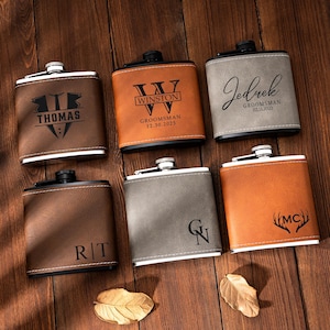 Personalized Leather Flask for Men, Groomsmen Gifts, Custom Leather Groomsman Flask, Best Man Flask Gifts, Groomsmen Proposal, Wedding Gifts