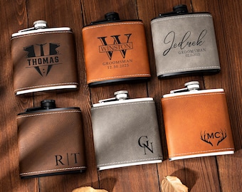 Personalized Leather Flask for Men, Groomsmen Gifts, Custom Leather Groomsman Flask, Best Man Flask Gifts, Groomsmen Proposal, Wedding Gifts