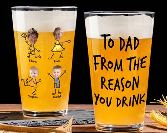 To Dad From The Reasons You Drink - Personalized Photo Beer Glass, Fathers Day Gifts, Dad Pint Glass, Custom Beer Glass, Gift for Dad, Men
