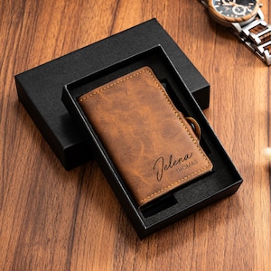 Personalized Leather Wallet with Money Clip, Groomsmen Gifts, RFID Blocking Money Clip, Best Man Gift, Wedding Gift, Christmas Gift for Him
