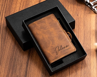 Personalized Leather Wallet with Money Clip, Groomsmen Gifts, RFID Blocking Money Clip, Best Man Gift, Wedding Gift, Christmas Gift for Him