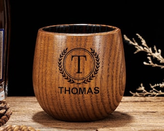 Custom Wooden Whiskey Glasses, Personalized Charred Oak Bourbon Tumblers, Groomsmen Birthday Gift for Him Dad Men Husband Boyfriend Grandpa