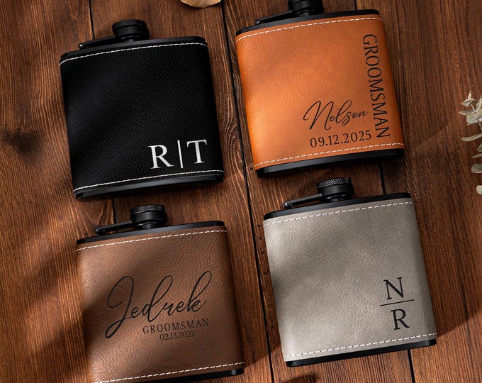 Personalized Groomsmen Flasks, Groomsman Gift, Flask for Groomsmen, Custom Flask, Black Hip Flask, Groomsmen Gifts, Gifts for Wedding Party