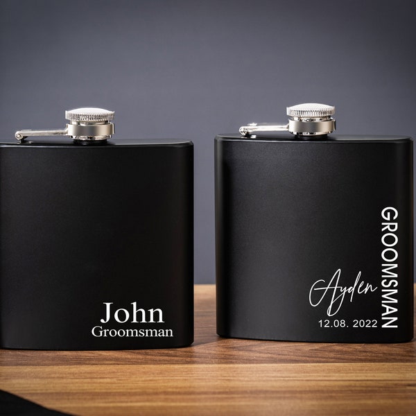 Personalized Groomsmen Flasks, Groomsman Gift, Flask for Groomsmen, Custom Flask, Black Hip Flask, Groomsmen Gifts, Gifts for Wedding Party