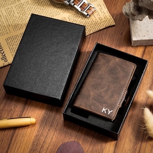 Personalized Leather Wallet with Money Clip, Groomsmen Gifts, RFID Blocking Money Clip, Best Man Gift, Wedding Gift, Christmas Gift for Him