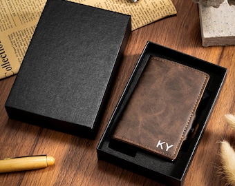 Personalized Leather Wallet with Money Clip, Groomsmen Gifts, RFID Blocking Money Clip, Best Man Gift, Wedding Gift, Christmas Gift for Him