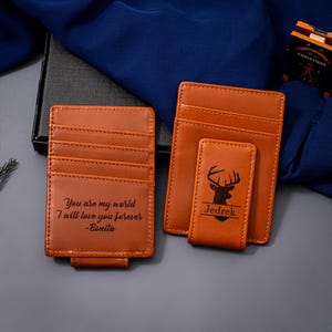 Billetera personalizada para hombre con clip para billetes, regalos para padrinos de boda, clip para billetes con bloqueo RFID, regalo de aniversario, regalo de boda, regalo de Navidad para él