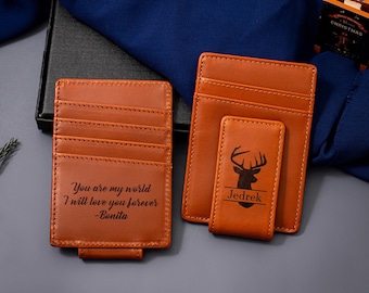 Personalized Mens Wallet with Money Clip, Groomsmen Gifts, RFID Blocking Money Clip, Anniversary Gift, Wedding Gift, Christmas Gift for Him
