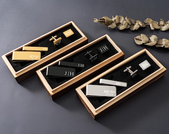Groomsmen Cufflinks, Groomsmen Gift, Personalized Mens Cufflinks, Best Man Gift, Groomsman Proposal, Custom Tie Clip Set, Gift for Groomsman