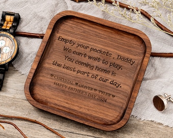 Personalized Valet Tray for Men - Empty your Pockets Daddy, Custom Engraved Wood Tray, Father's Day Gift for Dad, Custom Wood Catchall Tray