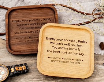 Esvazie seus bolsos, papai, bandeja de madeira personalizada gravada, presente de dia dos pais para o pai, bandeja de madeira personalizada, bandeja de manobrista personalizada para homens