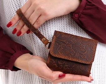 Wristlet Wallet for Women, Full Grain Real Genuine Leather Handbag, Clutch Wallet, Card Holder, Handmade Purse, Coin Pocket