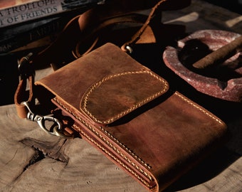 Crossbody Leather Phone Bag, Mens Shoulder Small Wallet, Womens Purse, Handmade Full Grain Bag, Crazy Horse Wallet, iPhone 14 Pro Max Wallet