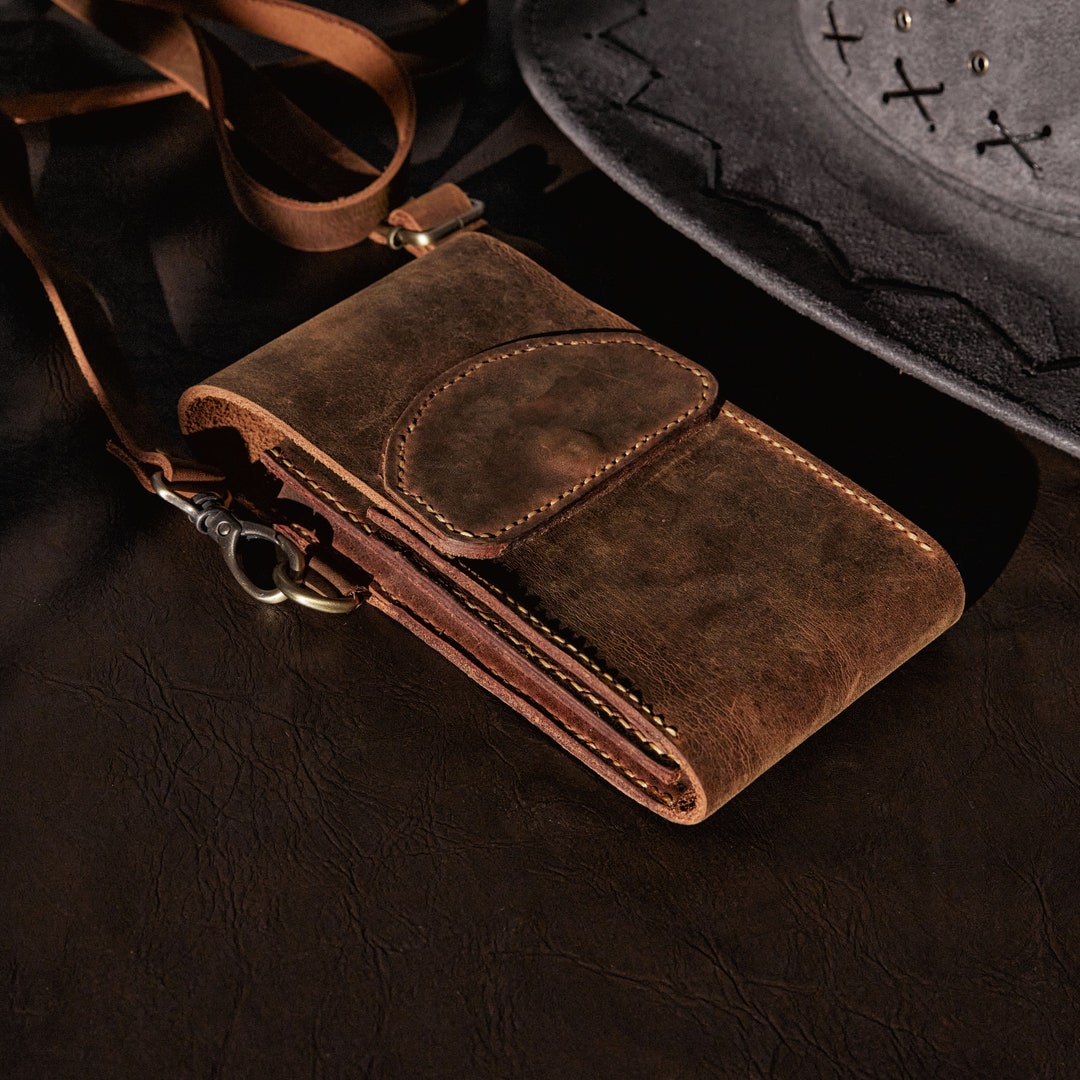 Mens Crossbody Leather Phone Bag, Shoulder Small Wallet, Handmade Full