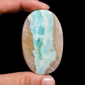 Blue-Green Aragonite Cabochon: Oval Healing Crystal for Jewelry (57X35X5 mm, 114ct, GPJ-390