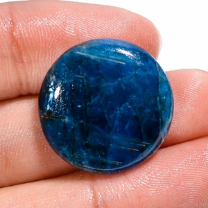 Neon Blue Apatite Cabochon: 29 Carat Round Crystal Gemstone, 22mm