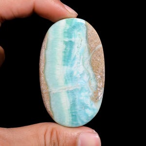 Natural Blue-Green Aragonite Cabochon | Polished Gemstone for Jewelry Making | Oval Healing Stone | Crystal for Pendant or Ring GPJ-388
