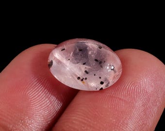 Natural Black Dotted Pink Quartz 15x11mm Oval Cabochon 6ct For Dainty Bracelet