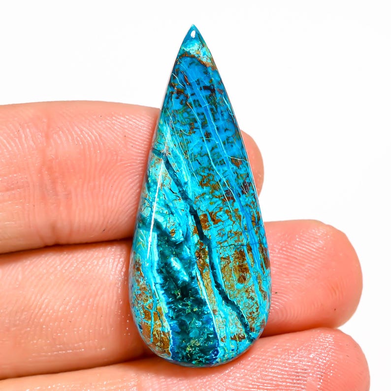Elegant Top Grade Quality 100% Natural Shattuckite Pear Shape Cabochon Loose Gemstone For Making Jewelry 24.5 Ct. 37X16X5 mm GPJ-1019
