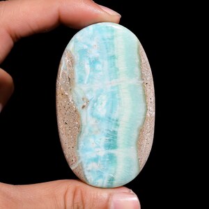 Blue-Green Aragonite Cabochon: Oval Healing Crystal Jewelry Stone (66X38X5 mm, 141.5ct.)
