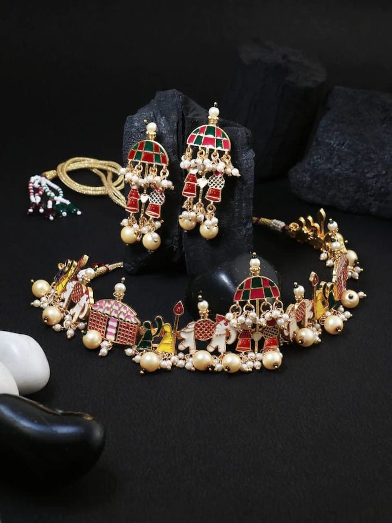 Indian Doli Barat Choker Set Wedding Jewelry Meenakari Necklace Kundan Choker Wedding Jewelry Hand Painted Kundan Doli Jewelry Set Etsy