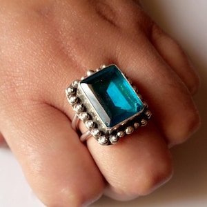 High Quality Blue Topaz Ring ~ 925 Sterling Silver Ring ~ Rectangle shape, Handmade Jewelry~ Statement ~ December Birthstone, Gift For Her