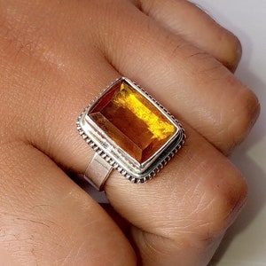 Anillo de citrino amarillo ~ Anillo de plata de ley 925 ~ Forma rectangular, hecho a mano ~ Anillo de piedra preciosa ~ Llamativo ~ Piedra natal de noviembre, Regalo para mujer
