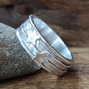 Beautiful Double Star Spinner Ring, Solid 925 Silver Ring, Anxiety Ring, Fidget Ring, Thumb Ring, Boho Ring, Spinning Ring, Gift For Her