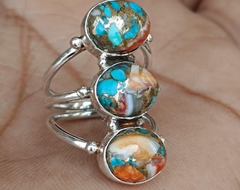 Oyster Turquoise Ring ·925 Silver Ring· Handmade Jewelry, Statement Ring, Three Gemstone Ring ,Handmade Ring· Pretty Gift For Christmas Ring
