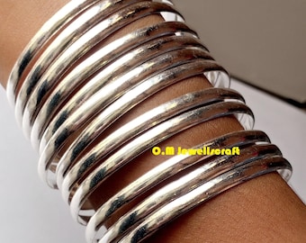 Solid 925 Sterling Silver Bangles, Design and Simple Half
