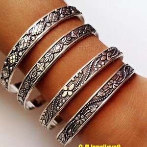Pulsera apilable de plata de ley 925 maciza, juego de 4 pulseras de plata de ley, pulseras apilables estilo bohemio, juego de pulseras de plata - 01