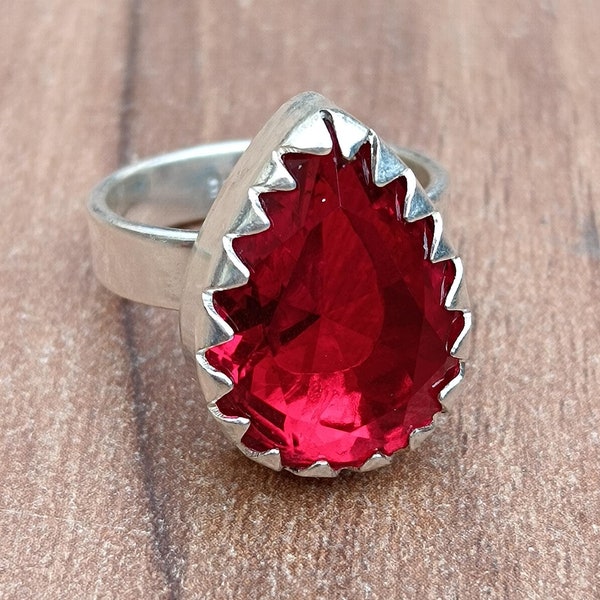 Red Garnet Gemstone Ring, 925 Sterling Silver Ring, Red Gemstone Ring ~ Pear Shape ~ Handmade Ring ~ January Birthstone ~ Gift For Her