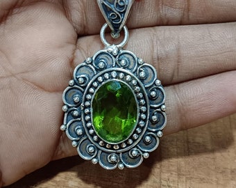Green Peridot Pendant, Solid 925 Sterling Silver Pendant, Oval Shape Gemstone Pendant, Handmade Pendant, August Month Birthstone Pendant