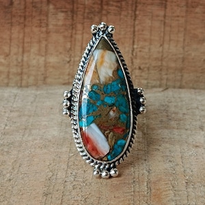 Turquoise ring Oyster, 925 sterlingzilveren ring, edelsteenring, handgemaakte ring, mooie ring, geboortesteen december ~ cadeau voor verjaardagsring