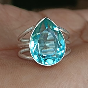 Blue Topaz Ring · Solid 925 Sterling Silver, Blue Gemstone Ring, Silver Gemstone Ring, Gemstone Ring ·  Handmade Ring, Gift For Christmas