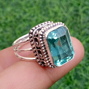 Genuine Aquamarine Ring, 925 Sterling Silver Ring, Statement Ring, Aqua Stone Ring, handmade Jewelry, Women Ring, Gift For Anniversary