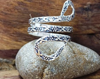 925 zilveren snake design bandring, statement designer zilveren brede bandring, handgemaakte bandring verstelbare brede bandring, boho bandring