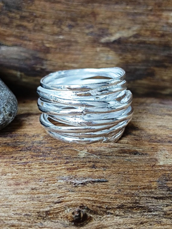Tiger Eye Faceted Oval Multilayer Band Sterling Silver Ring Tiger Eye Faceted Oval Multilayer Band Sterling Silver Ring