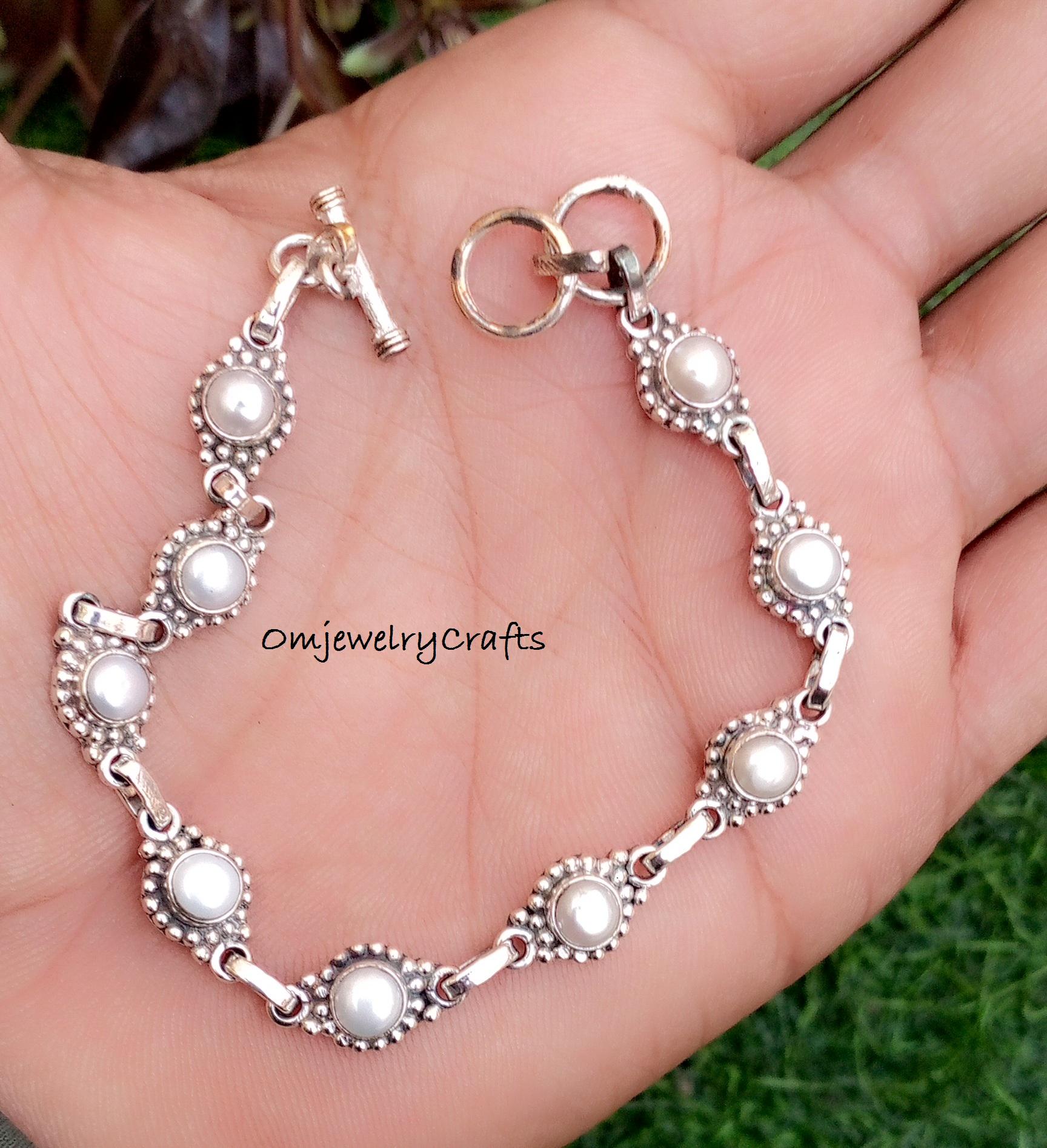 アクセサリー 120g vintage 925 bracelet Genuine Pearl Chain Bracelet, 925 Sterling Silver Bracelet