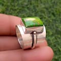 Green Copper Turquoise Sterling Silver Ring: Handmade Statement Band