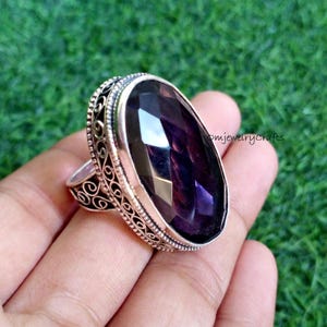 Genuine Large Amethyst Ring, 925 Sterling Silver Ring, Gemstone Ring, Handmade Statement Ring, Designer Ring, Gift For Christmas