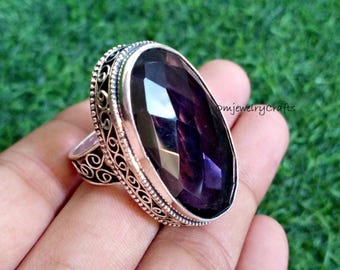 Genuine Large Amethyst Ring, 925 Sterling Silver Ring, Gemstone Ring, Handmade Statement Ring, Designer Ring, Gift For Christmas