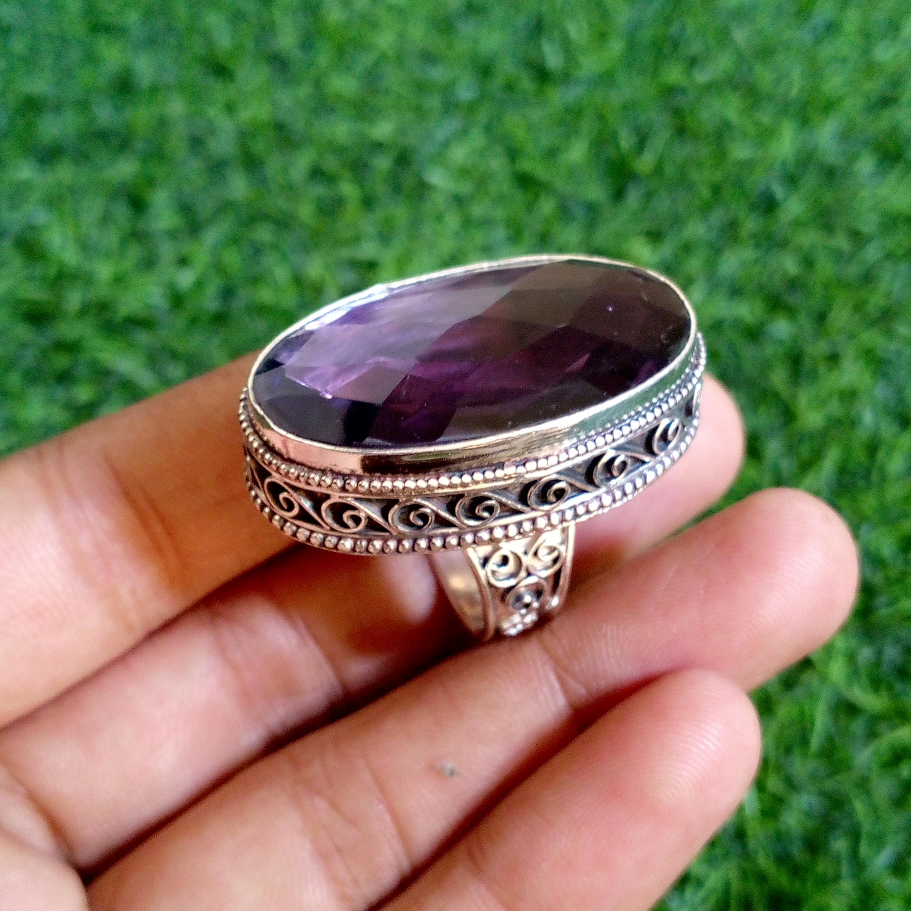 Genuine Large Amethyst Ring, 925 Sterling Silver Ring, Designer ...