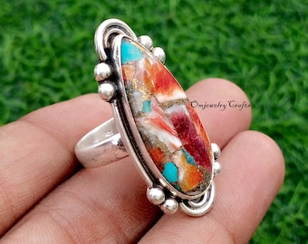 Natürlicher Austern Türkis Ring, 925 Sterling Silber Ring, Birnenform Austern Türkis Ring, Edelsteinring, Schöner Ring, Geschenk für Weihnachten