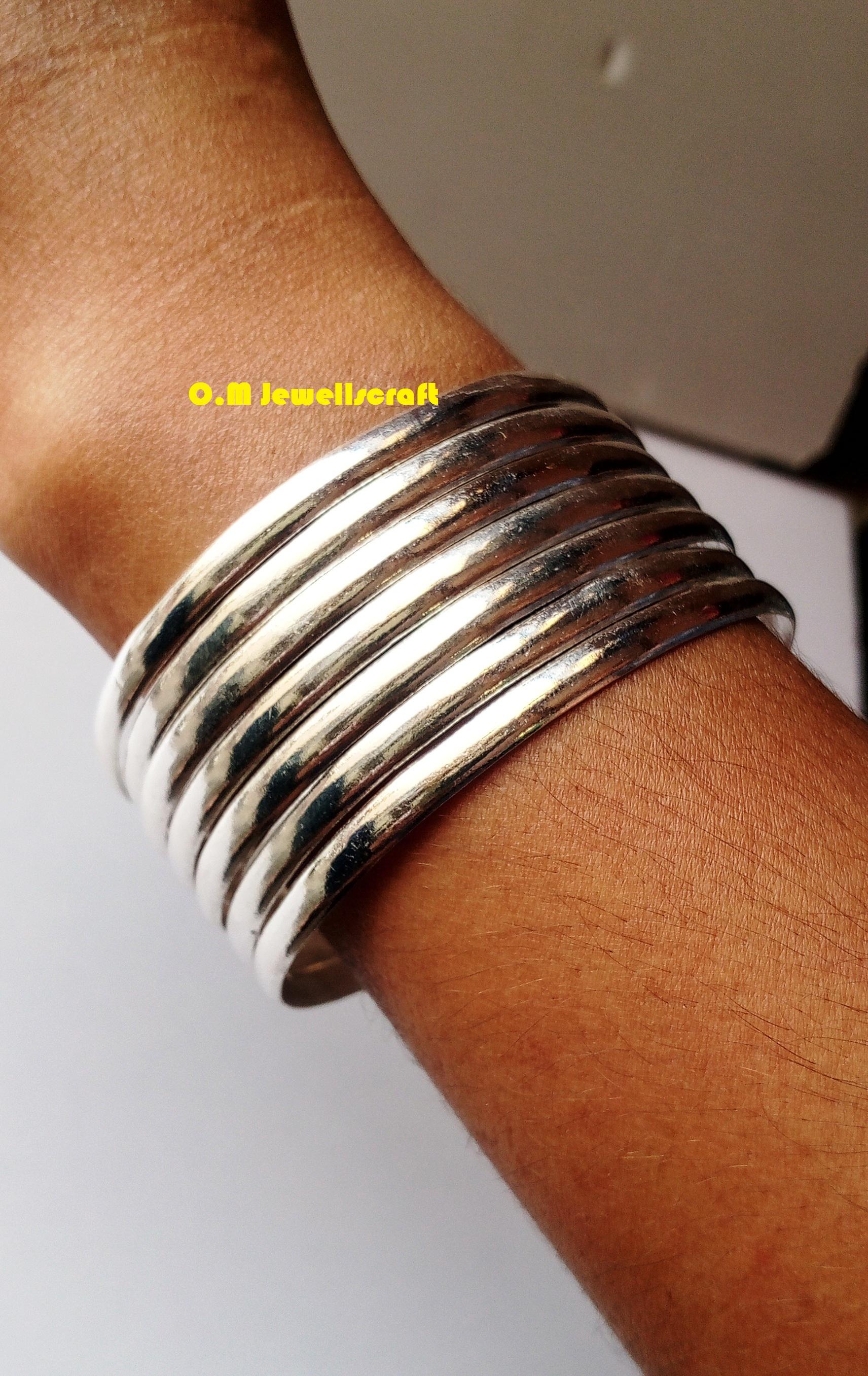 925 Sterling Silver Bangle, 07 Set of Plane Bangle , Simple Design