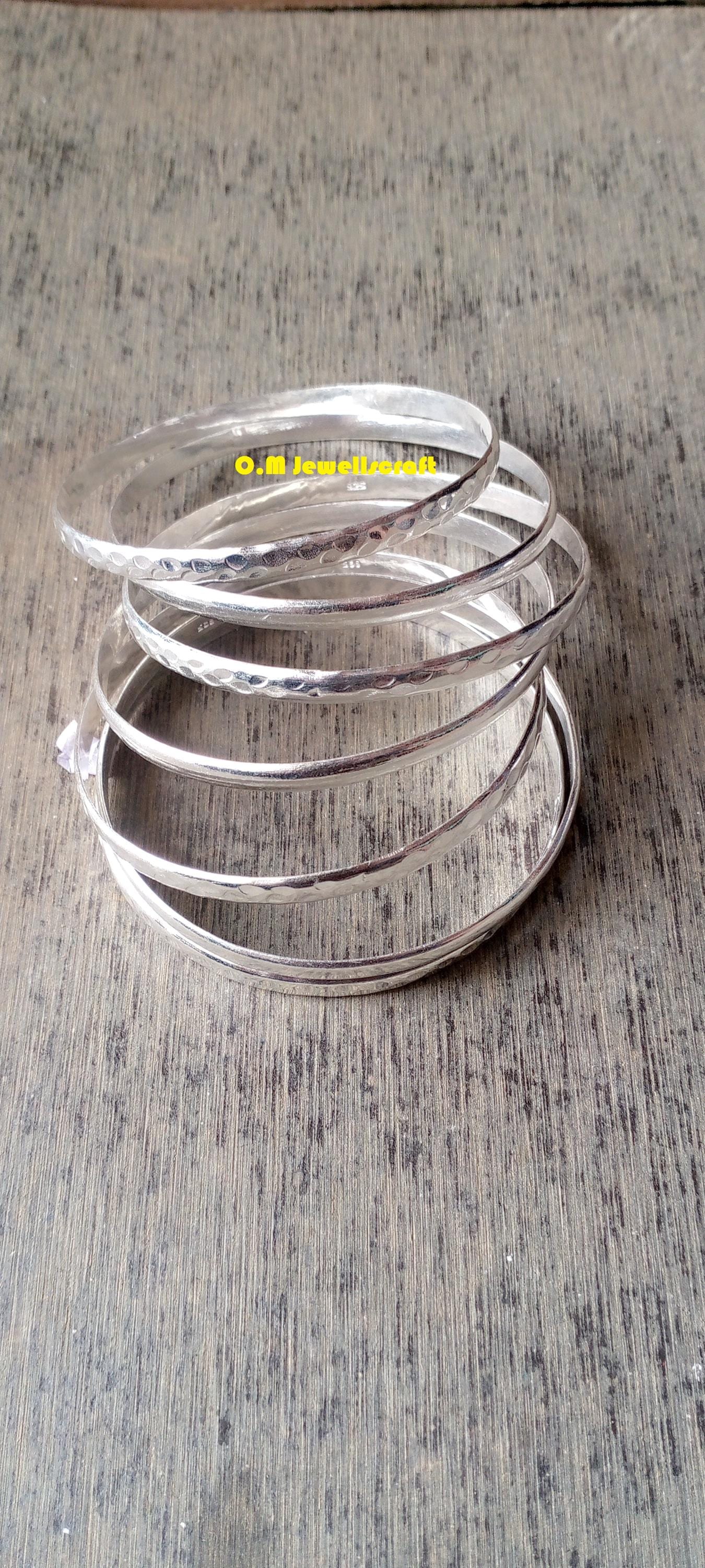 Set of 7 Bangles, Solid 925 Sterling Silver Bangle , Double Design