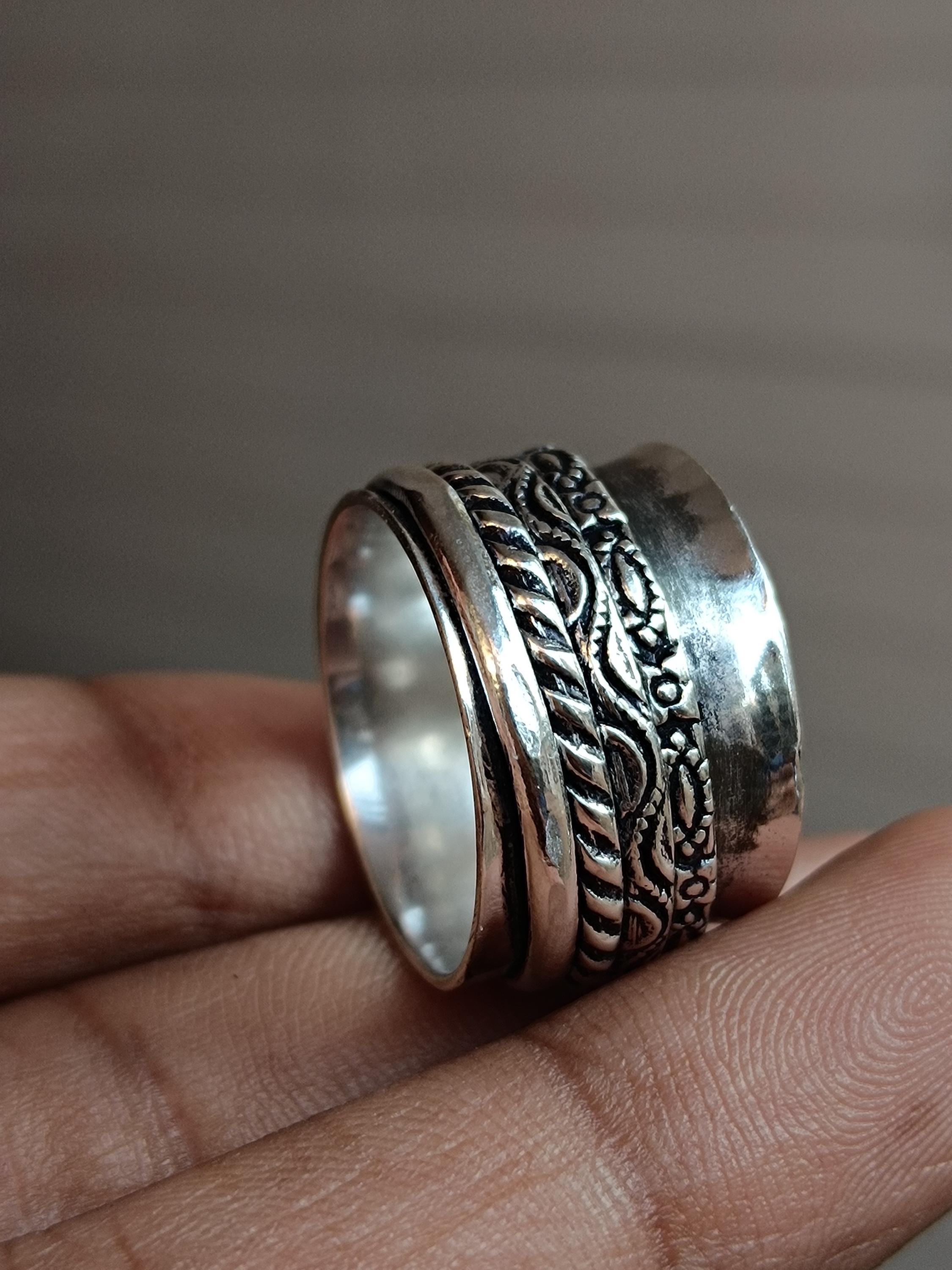 Bague Double Anneau Tournante En Argent Massif - Taille 53, Style Rotatif Vintage