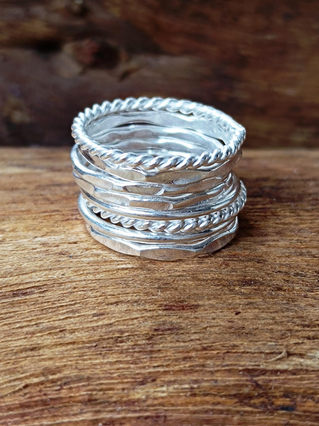Stack Bands Rings Stacking Band Ring Set // Set of 8 925 Sterling Silver Stackable Rings ...
